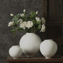 景德镇手工陶瓷创意复古花瓶白色陶艺摆件禅意插花干花民宿装饰品