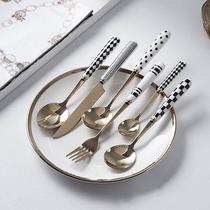 简约陶瓷不锈钢牛排刀叉套装ins风刀叉勺创意水果叉西餐餐具