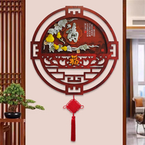 新中式五福临门玄关装饰画入户门客厅走廊餐厅壁画玉石画玉雕挂画