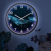 鲸鱼夜光钟表挂钟客厅简约现代2023新款网红静音时钟挂墙带灯挂表