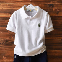 男童短袖T恤儿童polo衫带有翻领子上衣纯色全棉2024夏中大童白色