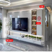 2023客厅沙发悬空岩板电视背景墙装饰新中式轻奢床头电视墙装修