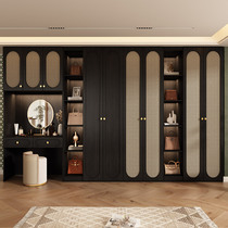 定制enf中式实木衣柜家用卧室一门到顶中古藤编美式黑胡桃欧松板