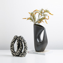 创意现代极简抽象竖琴花瓶陶瓷摆件客厅玄关花插售楼部装饰工艺品