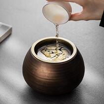 日式铁锈釉建水陶瓷茶洗茶水桶茶渣干泡盘水方茶渣缸带盖水洗杯洗