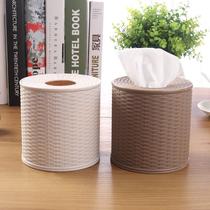 藤编卷筒卫生纸盒家用桌面纸巾盒纸筒圆形卷筒卫生纸筒客厅饭厅卫