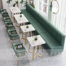 网红奶茶店桌椅餐厅咖啡厅靠墙卡座沙发烘焙甜品店<em>小吃店桌椅</em>组合