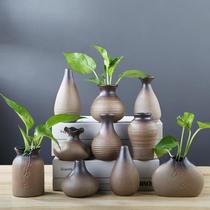 复古粗陶花瓶禅意古朴客厅花插陶瓷小花器茶台摆件水培植物器皿