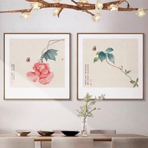 新中式餐厅装饰画客厅沙发背景墙壁画玄关书房茶室花鸟正方形挂画
