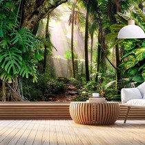 热带雨林森林墙纸3d延伸空间壁画森系绿色植物工作室卧室餐厅壁纸