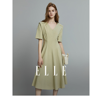 ELLE法式设计感收腰V领连衣裙女2024夏装新款高级感显瘦小众裙子