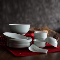 青白瓷釉下彩骨瓷餐具套装碗碟套装家用碗盘中式简约盘子陶瓷碗