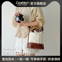 Cwatcun香港品牌束口相机包帆布单反单肩单反可手提斜挎摄影包适用于佳能富士sony微单包索尼