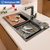 西屋洗菜盆大单槽厨房水槽家用水池304不锈钢洗碗槽洗菜池台下