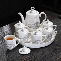 复古陶瓷中式功夫茶具大容量茶壶家用整套装有耳办公会客茶杯带盖