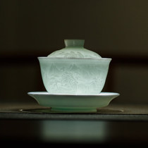 景德镇官方陶瓷影青三才盖碗喝茶功夫茶具家用泡茶碗男士个人专用
