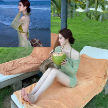安莉芳官方泳衣女INS风法式绿色针织破洞比基尼长袖防晒罩衫小胸