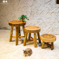 四脚圆凳家用 餐凳实木根雕凳子创意花架樟木圆型小板凳换鞋包邮