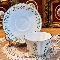 西洋古董royal tara 爱尔兰1970 鎏金绿色三叶草骨瓷咖啡杯碟现货