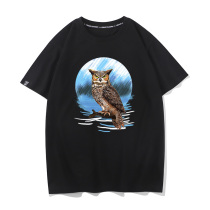 动物猫头鹰雪鸮好看的印花短袖男女宽松纯棉夏季t恤欧码潮流体恤