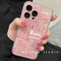 粉色兔子适用于苹果14promax手机壳15全包iPhone13透明12mini硅胶11pro女xsmax网红7plus防摔8新款xr软套可爱