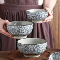 复古青花米饭碗家用陶瓷拉面碗日式6/7寸吃面大碗汤碗釉下彩加厚