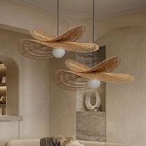 侘寂风吊灯设计师民宿客厅卧室餐厅创意个性复古草帽麻绳编织灯具