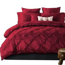 欧式贡缎酒红色婚庆四件套床品全棉结婚床上用品简约美式六多件套