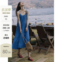 夏季吊带裙女2023新款克莱因蓝长裙超仙气质显白连衣裙棉麻宽松
