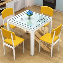 简约家用小户型饭桌出租房餐厅四方桌子正方形钢化玻璃餐桌椅组合