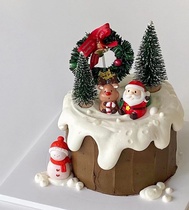 圣诞节树桩蛋糕装饰摆件 圣诞公仔草圈麋鹿雪人红色圣诞老人插件