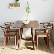 黑胡桃木餐桌家用小户型长方形吃饭桌子餐饮商用出租房用桌椅套装