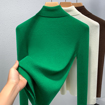 丹语绿色毛衣打底衫女领秋冬季2023新款级感修身内搭绵羊毛针织衫