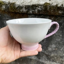 紫色手柄小清新陶瓷高脚杯纯白燕麦牛奶咖啡杯红酒杯子大口早餐杯