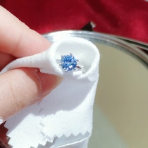 S925银镀金蓝色海洋高碳钻石戒指女 1克拉仿真宝石戒指ins风饰品