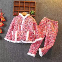 巴拉巴柆东北中大童女童棉袄棉服冬装大花袄加厚中国套装宝宝棉衣
