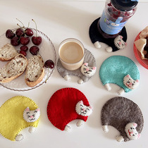 日式创意卡通手工羊毛毡茶杯垫可爱猫咪防烫垫水杯垫子餐桌装饰垫