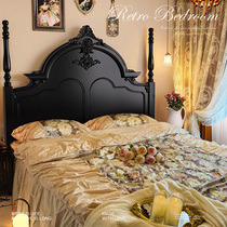 法式床黑色实木床法式复古轻奢卧室雕花床美式床现代简约主卧大床