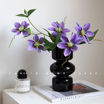 黑色复古玻璃小花瓶插花装饰摆件ins风花器水养鲜花客厅桌面花艺