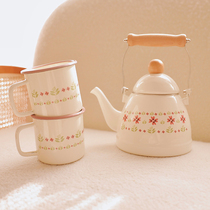 老麦【自制】法式复古搪瓷烧水壶茶壶凉水壶水杯咖啡杯围炉煮茶