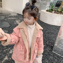 女童中长款加绒风衣韩版2023冬装宝宝洋气保暖外套儿童加厚派克服