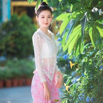 沙芭利 小清新娘惹服装 白粉珍珠套装  优雅蕾丝民族风傣装