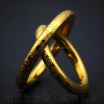 古法传承百万福戒指中国福字雕刻字体钛钢镀黄金情侣指环复古闺蜜