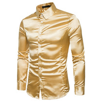 金色光面衬衫男长袖韩版丝光顺滑弹力舞台演出合唱团歌手大码衬衣