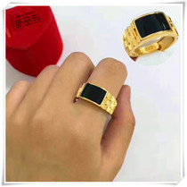 越南沙金戒指 镀24K黄金男士新品黑宝石沙金开口戒指仿真黄金首饰