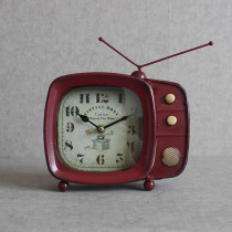复古铁艺电视机座钟摆件 创意家居客厅装饰钟做旧美式乡村时钟