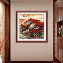 新中式方形鸿运当头装饰画流水生财客厅办公室背景墙靠山图油画布