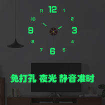 夜光免打孔挂钟家用客厅现代简约DIY时钟静音个性数字创意贴墙钟