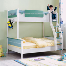 全友家居儿童床两层上下床错位型子母床实木框架高低双层床121358