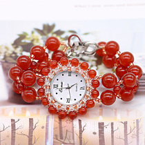 新款红玛瑙手链表红宝石女士手表实用生日礼物潮流时装表